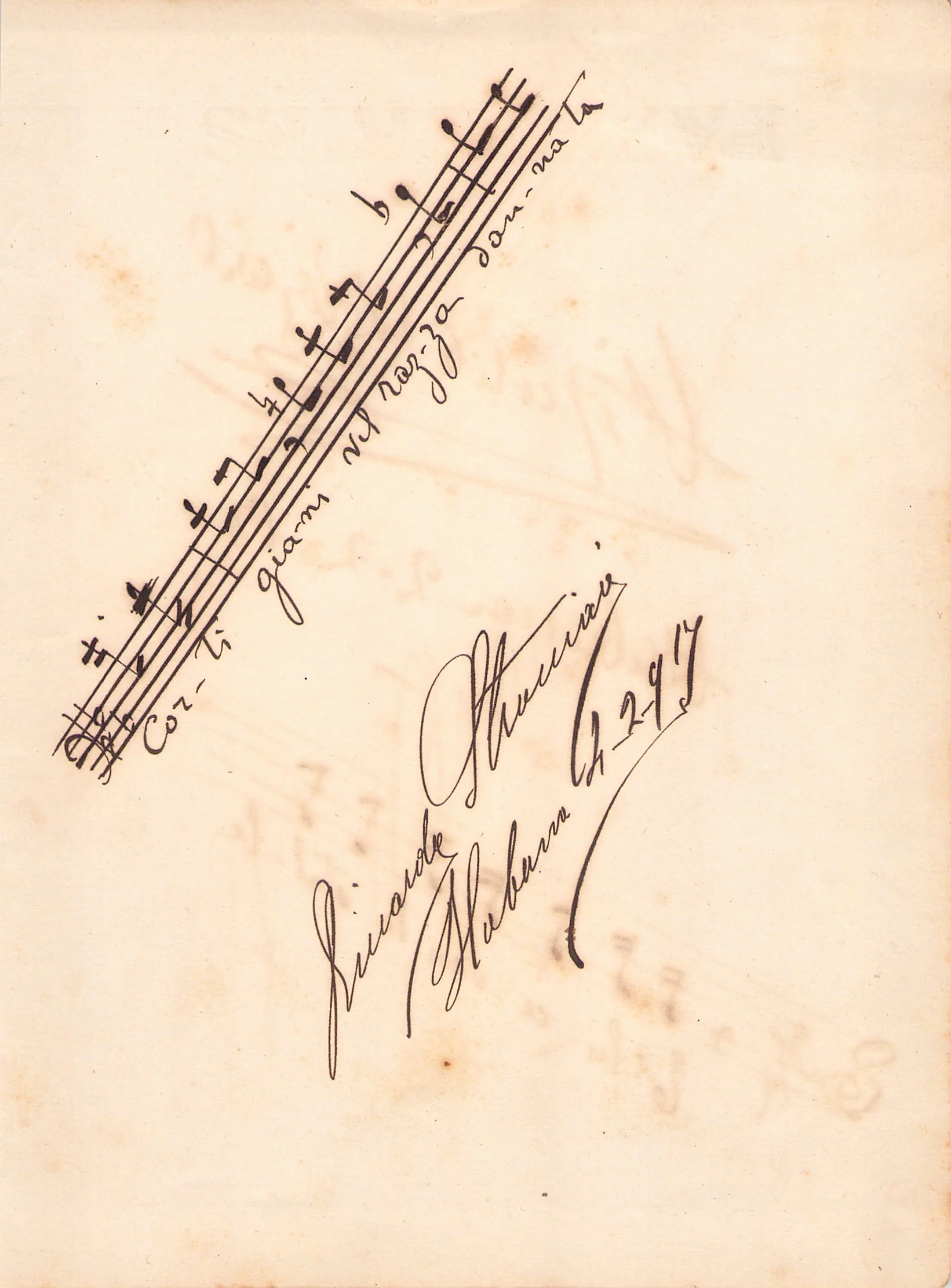 Lazaro, Hipolito - Stracciari, Riccardo - Signed Album Page with Music Quotes 1917 - Image 2
