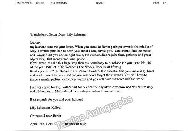 Lehmann, Lilli - Autograph Manuscripts (Various Options) - Image 4