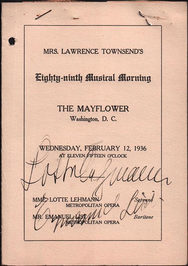Lehmann, Lotte - Signed Programs (Various Options)