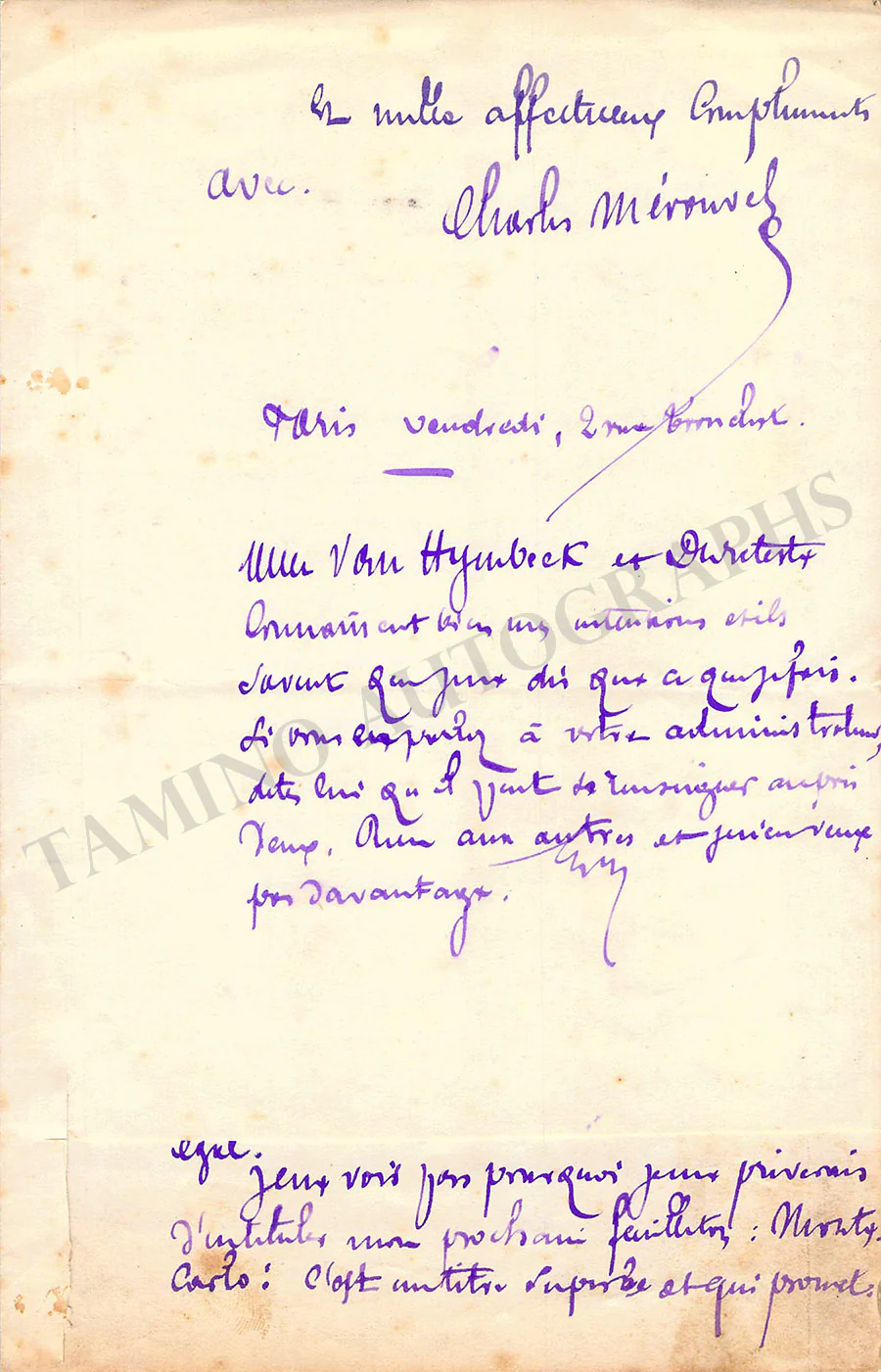 Melchissedec, Leon - Set of Autograph Letters & Other Documents - Image 3