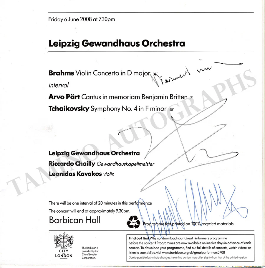 Kavakos, Leonidas - Chailly, Riccardo - Signed Program London 2008