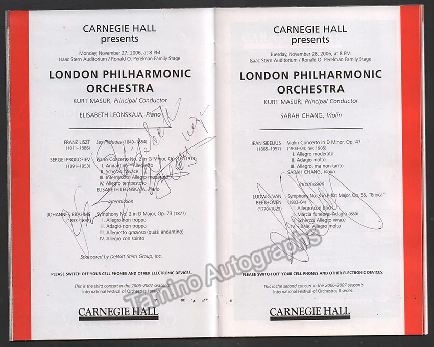 Leonskaja, Elisabeth - Chang, Sarah - Double Signed Program New York 2006