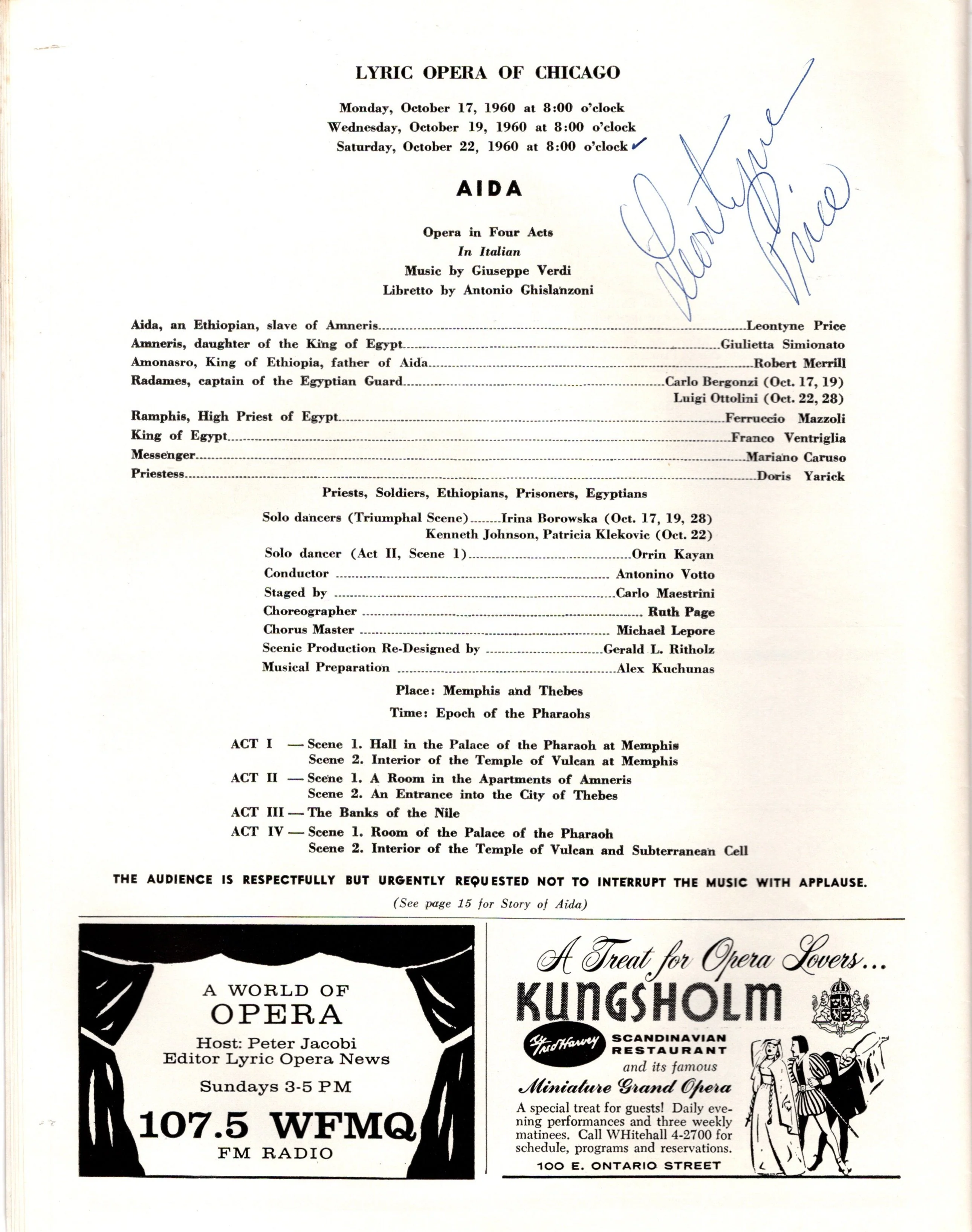 Price, Leontyne - Signed Program Chicago 1960
