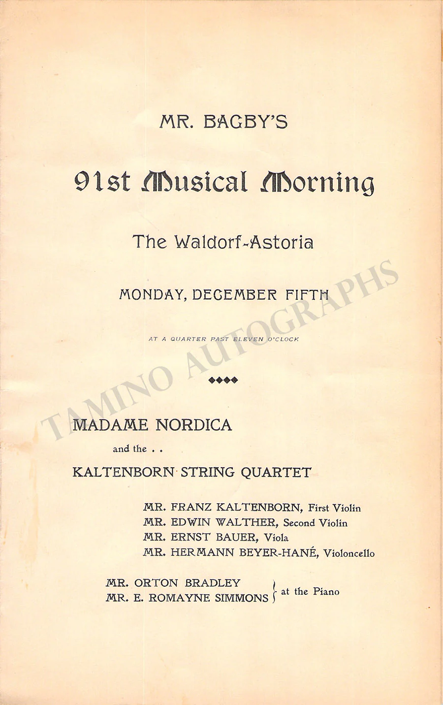 Nordica, Lillian - Concert Program 1898