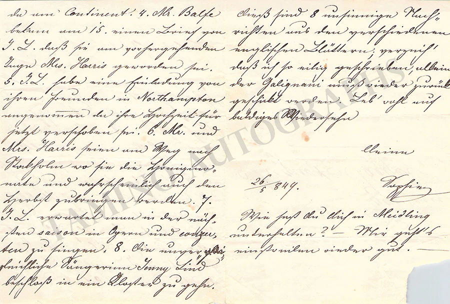 Lind, Jenny - Lot of 10 Autograph Letters Signed from friends and contemporaries - Image 31