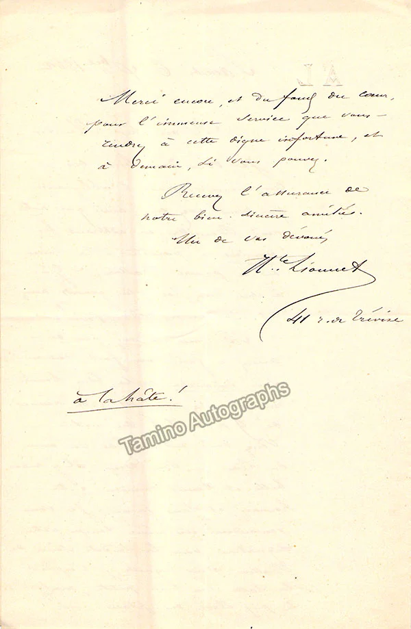Lionnet, Anatole - Lionnet, Hyppolyte - Set of 1 Autograph Note Signed and 2 Autograph Letters Signed - Image 3