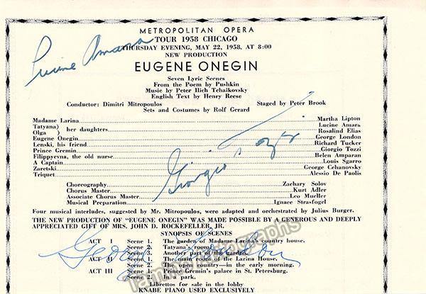 London, George - Amara, Lucine - Tozzi, Giorgio - Signed Program Clip Eugene Onegin 1958