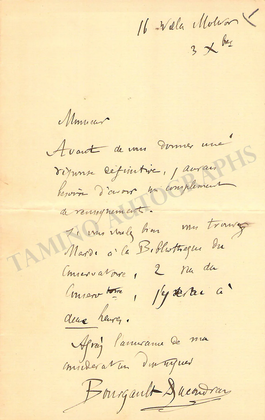 Bourgault-Ducoudray, Louis-Albert - Set of 2 Autograph Letters Signed - Image 3