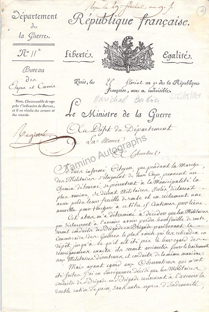 Berthier, Louis-Alexandre - Set of 7 Documents Signed - Image 9