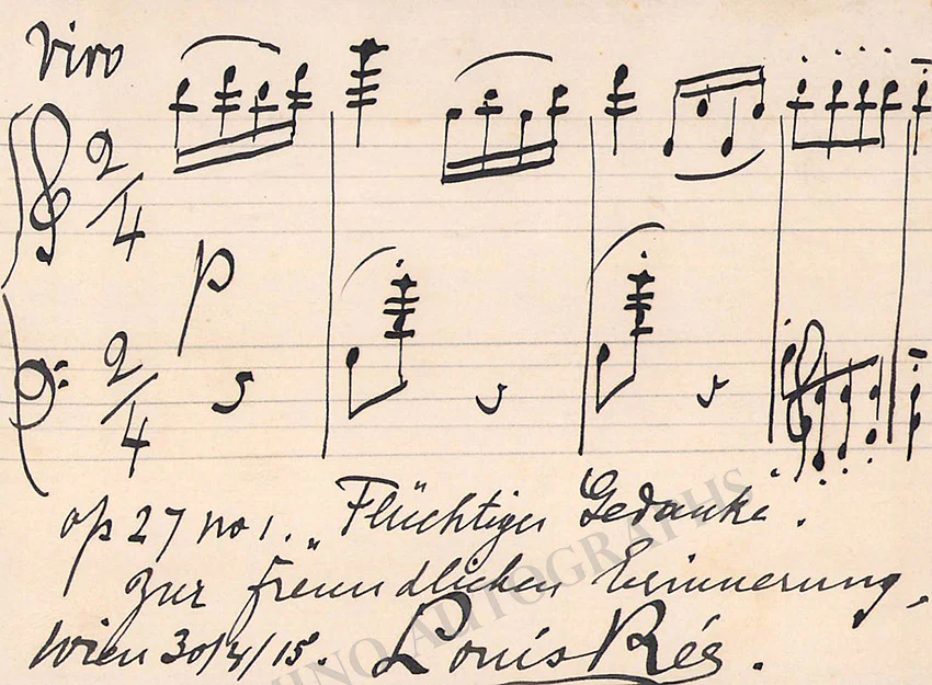 Ree, Louis - Autograph Music Quote Signed 1915