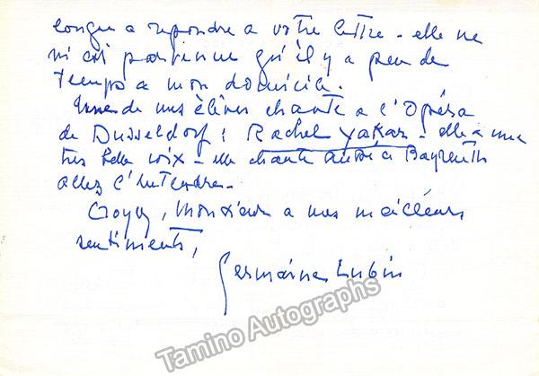 Lubin, Germaine - Autograph Note Signed - Image 2
