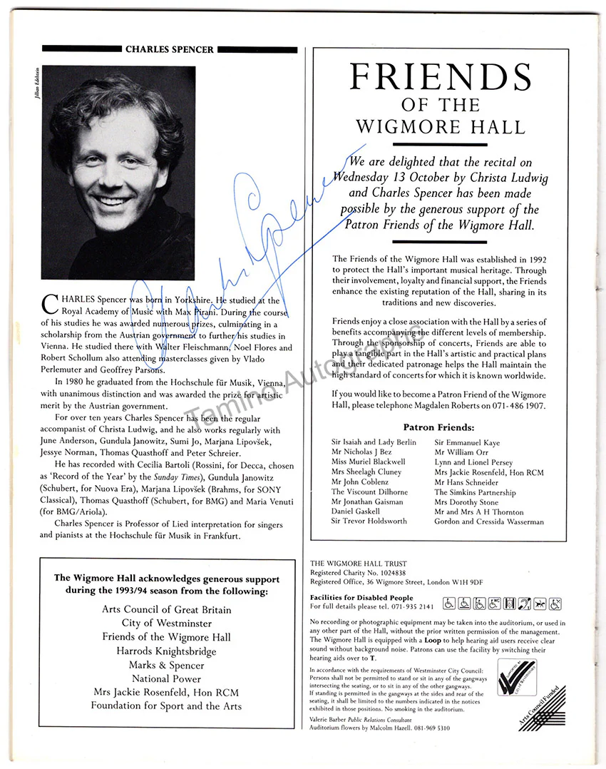 Ludwig, Christa - Signed Program  London 1993 - Image 2