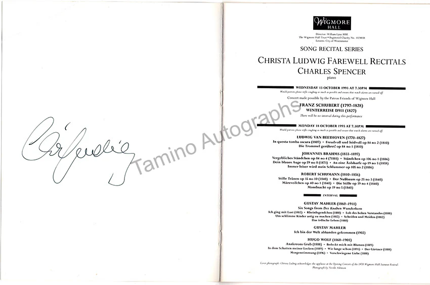 Ludwig, Christa - Signed Program  London 1993 - Image 3