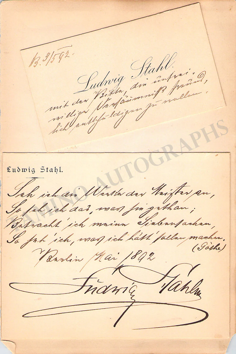 Stahl, Ludwig - Set of 2 Autograph Cards 1892