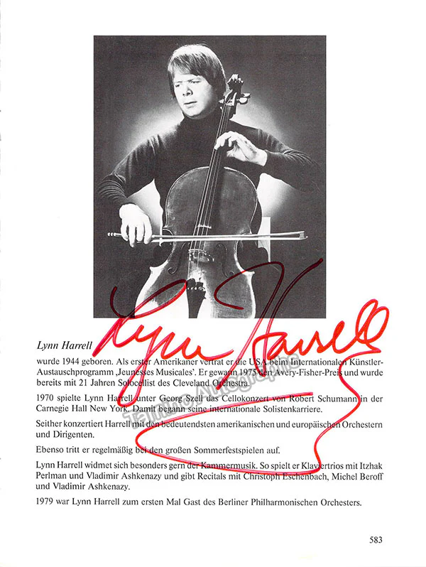 Harrell, Lynn - Signed Page