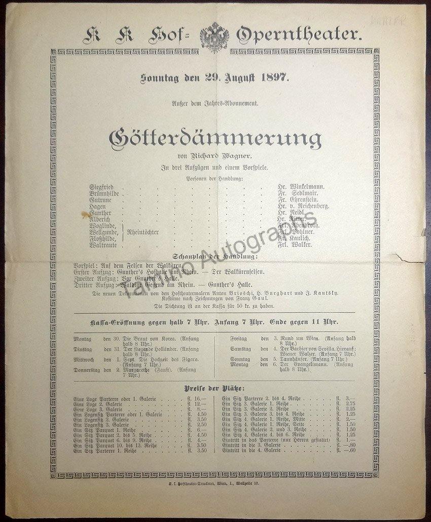 Mahler, Gustav - Hof-Operntheater Opera Programs