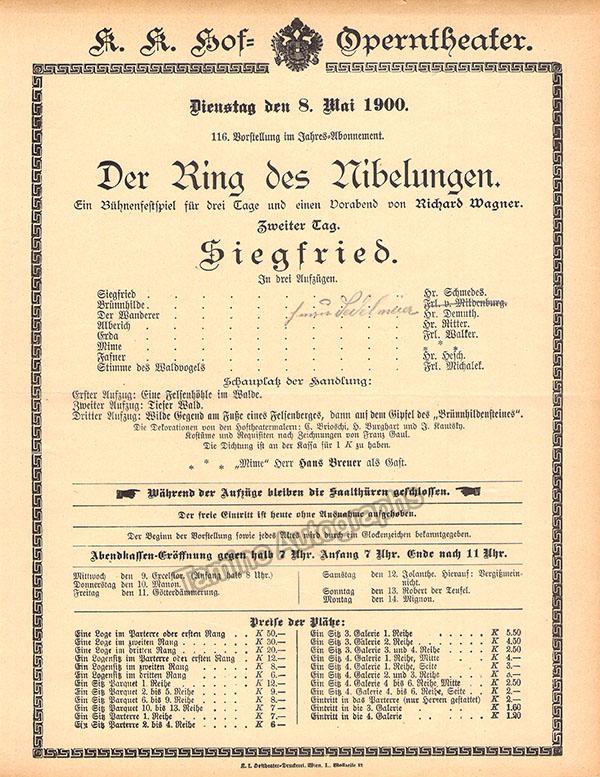Mahler, Gustav - Hof-Operntheater - Set of Four Ring Opera Programs 1900 - Image 3