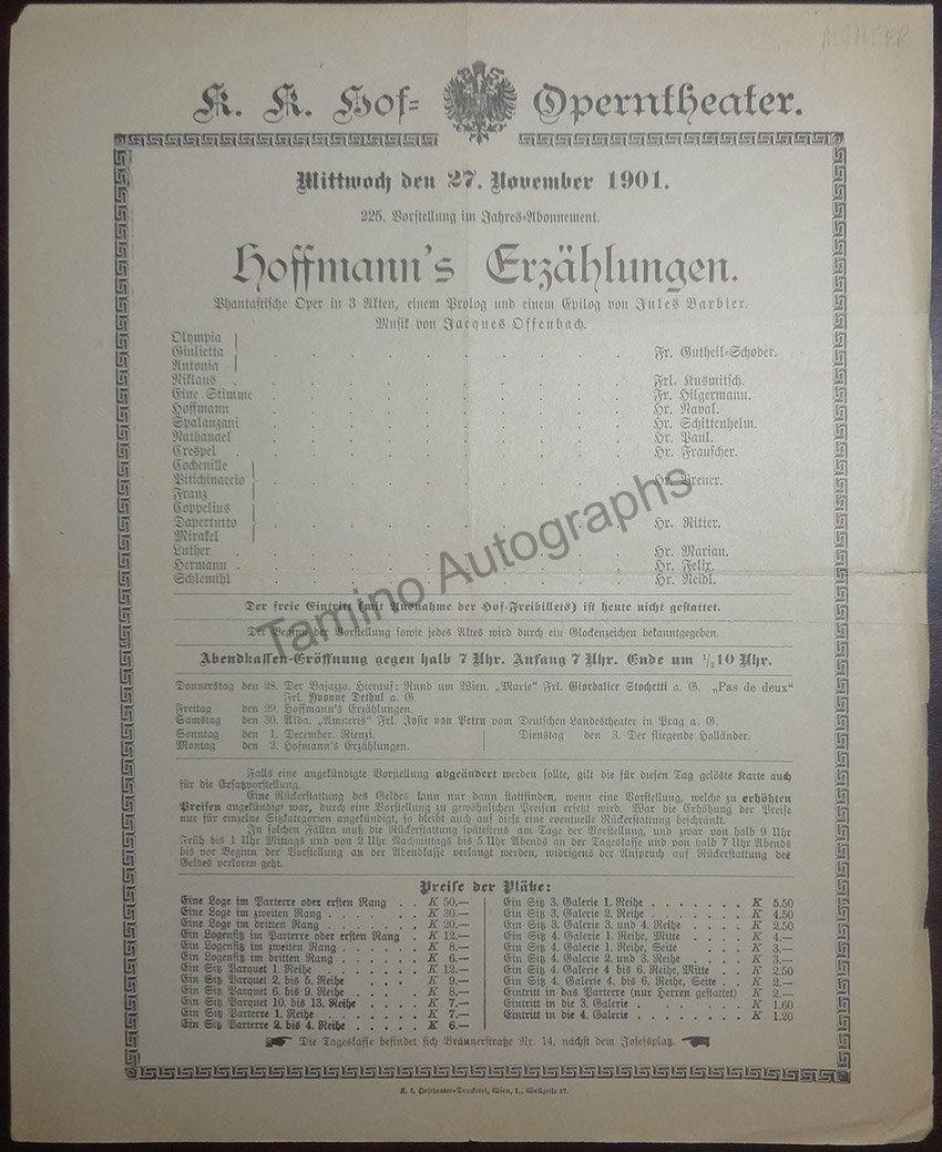 Mahler, Gustav - Hof-Operntheater Opera Programs - Image 2
