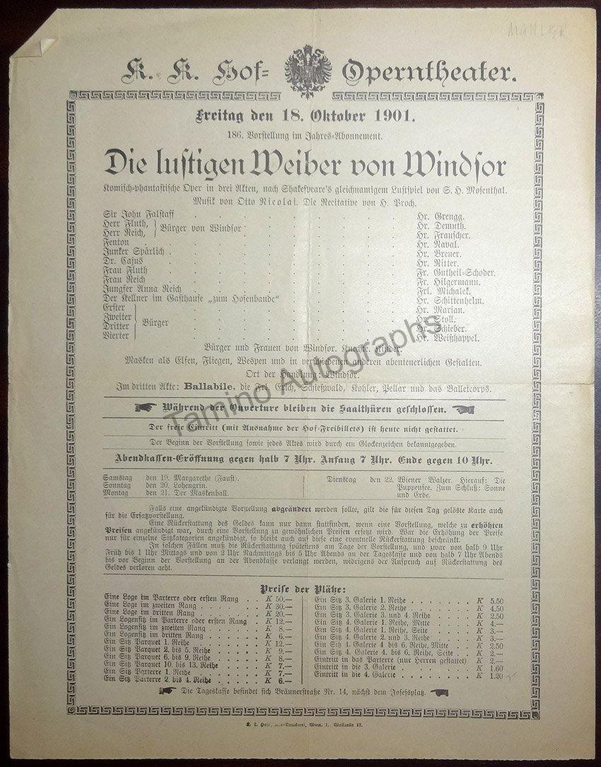 Mahler, Gustav - Hof-Operntheater Opera Programs - Image 3