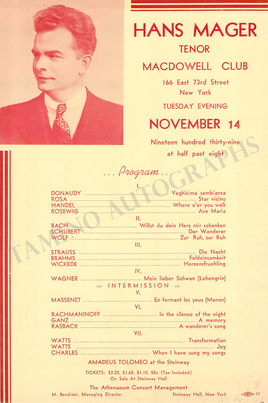 Male Singers - Collection of 90+ Playbills, Brochures & Programs - Image 88