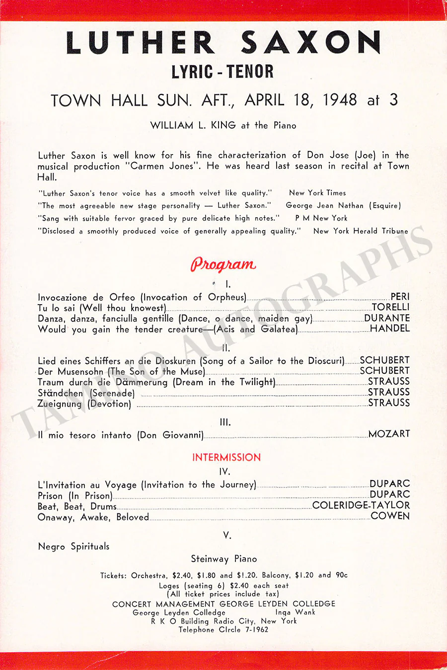 Male Singers - Collection of 90+ Playbills, Brochures & Programs - Image 94