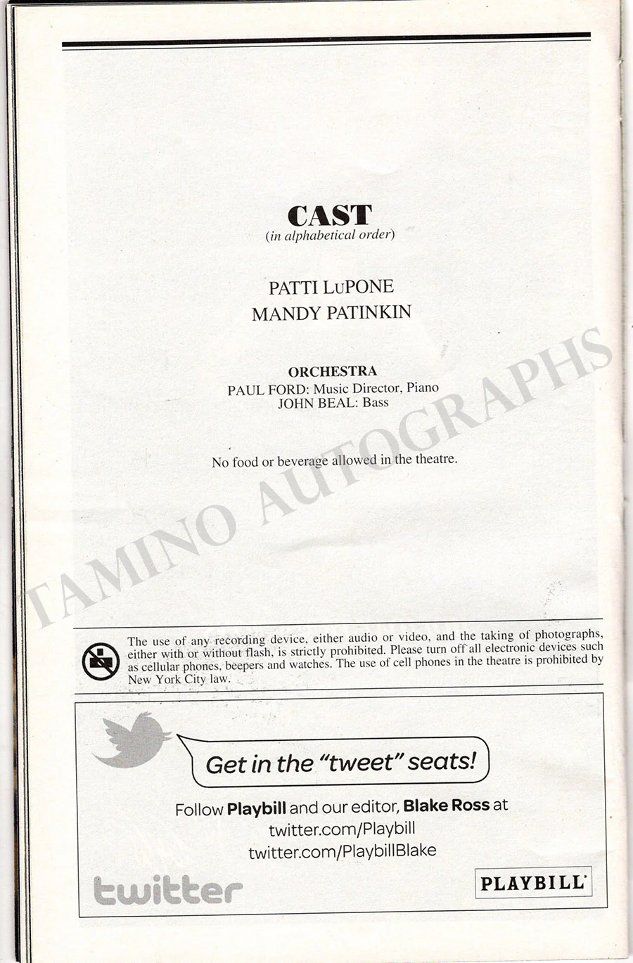 Patinkin, Mandy - Signed Playbill "An Evening with Patti LuPone and Mandy Patinkin" - Image 2