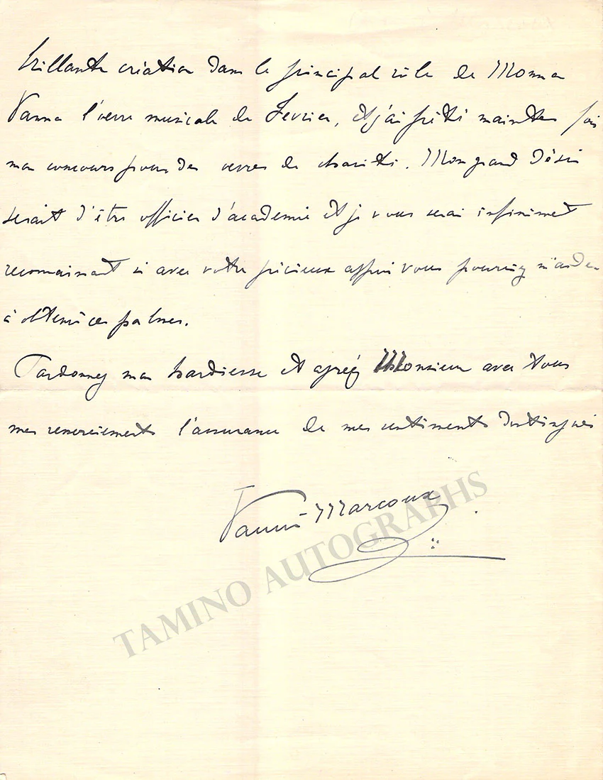 Marcoux, Vanni - Autograph Letter Signed 1909 - Image 2