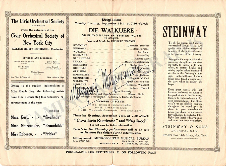 Matzenauer, Margarete - Program Die Walkure 1916