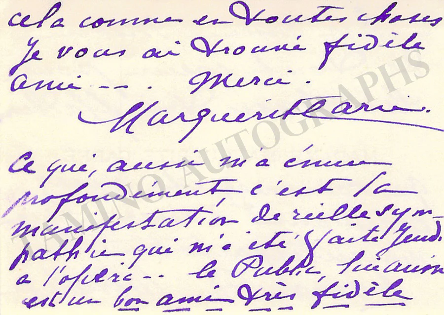 Carre, Marguerite - Autograph Note Signed - Image 2