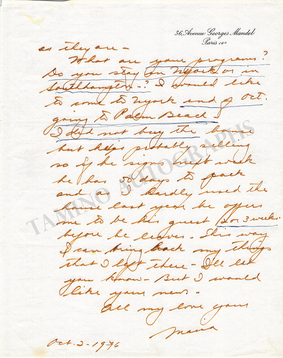 Callas, Maria - Autograph Letter Signed 1976 - Image 2
