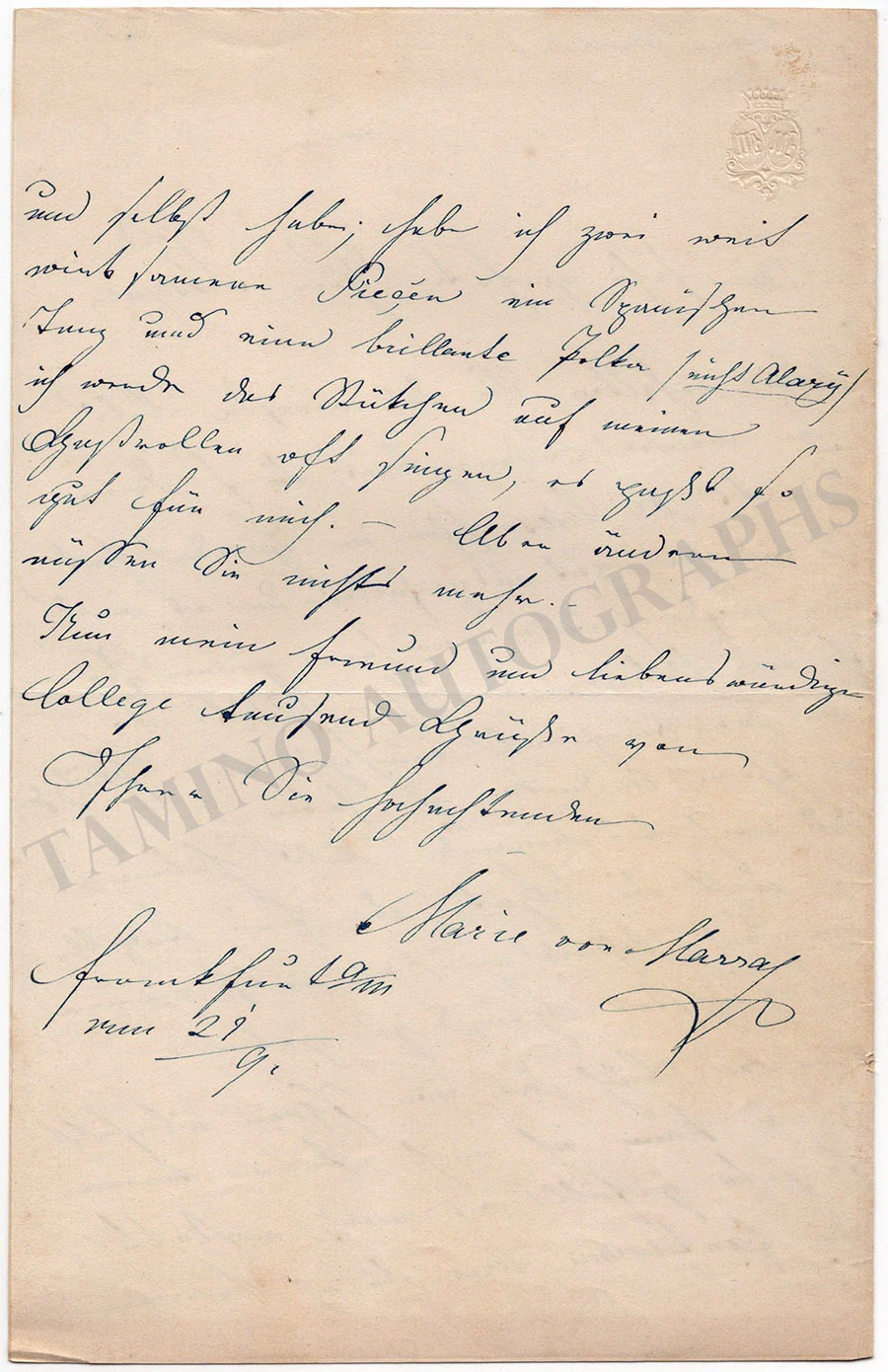Marra Vollmer, Maria von - Set of 7 Autograph Letters Signed - Image 9