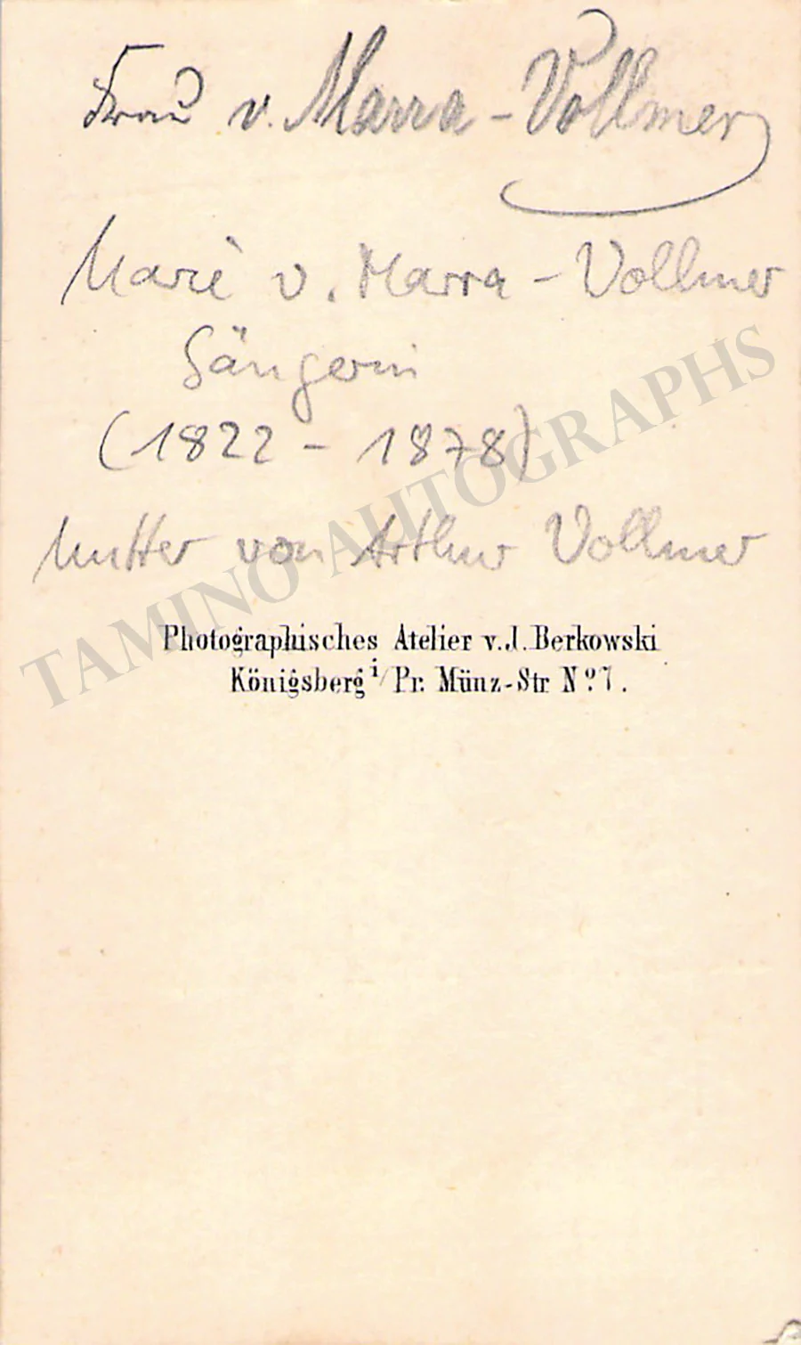 Marra Vollmer, Marie von - Vintage CDV Photograph - Image 2