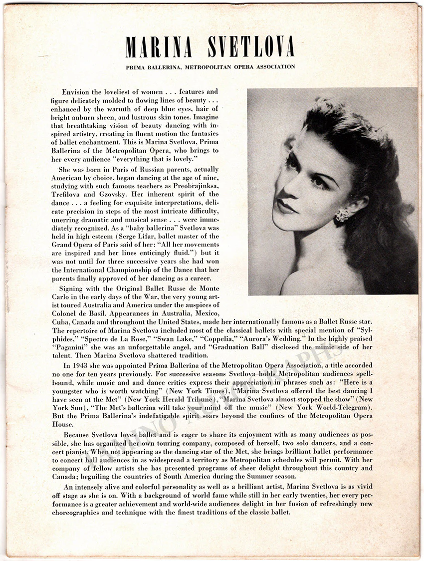 Svetlova, Marina  & Others - Signed Program 1949/50 - Image 5