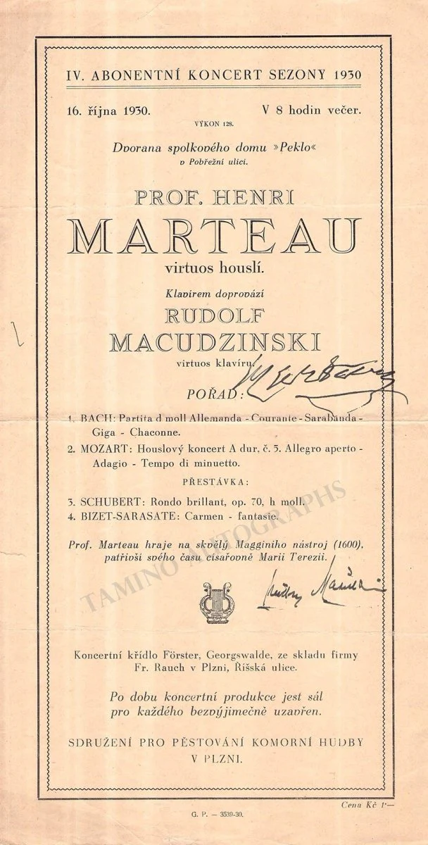 Marteau, Henri - Macudzinski, Rudolf - Signed Playbill 1930