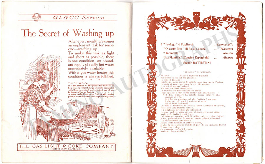 Battistini, Mattia - Farewell Program London 1924 - Image 2