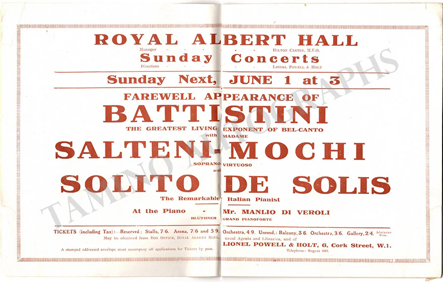Battistini, Mattia - Farewell Program London 1924 - Image 7