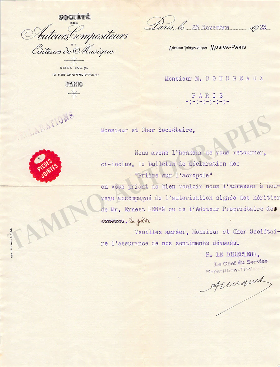 Duhamel, Maurice - Autograph Music Quote Signed - Image 3