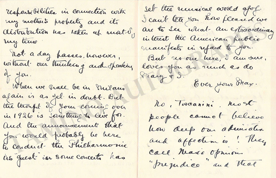 Smith, Max - Autograph Letter Signed 1924 to A. Toscanini - Image 2