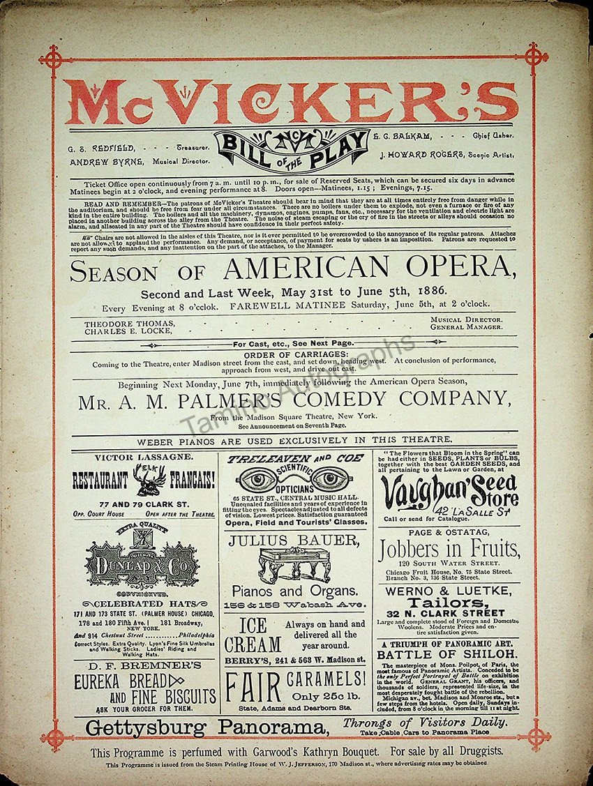 McVicker´s Theatre - Opera Programs Chicago 1885-1886 - Image 9