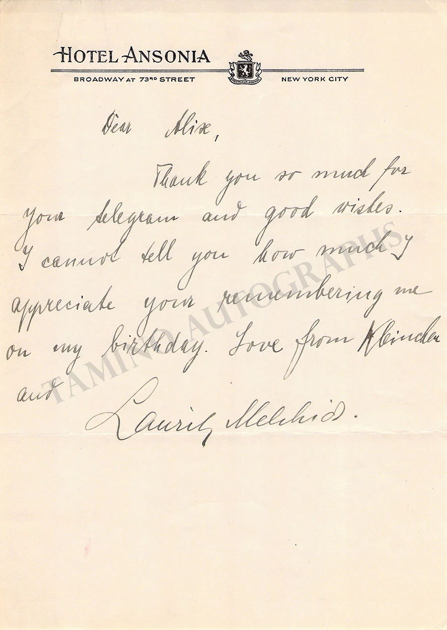 Melchior, Lauritz - Autograph Note Signed