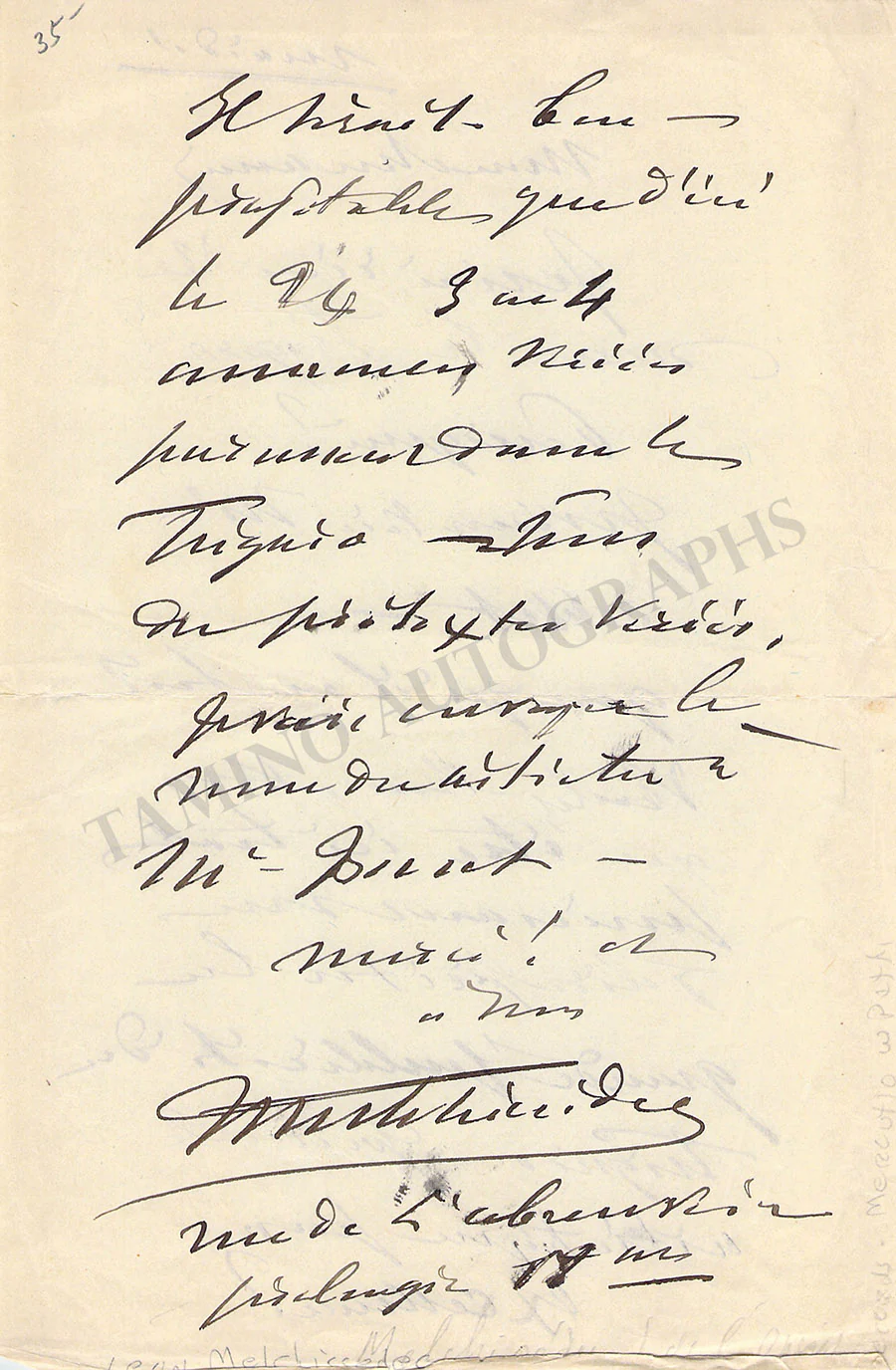 Melchissedec, Leon - Autograph Letter Signed - Image 2
