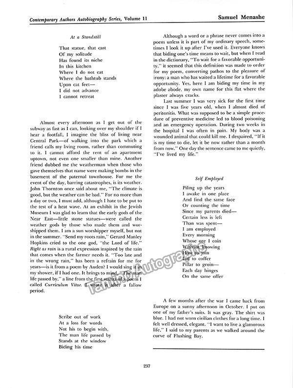 Menashe, Samuel - Short Handwritten Poem 1993 - Image 5