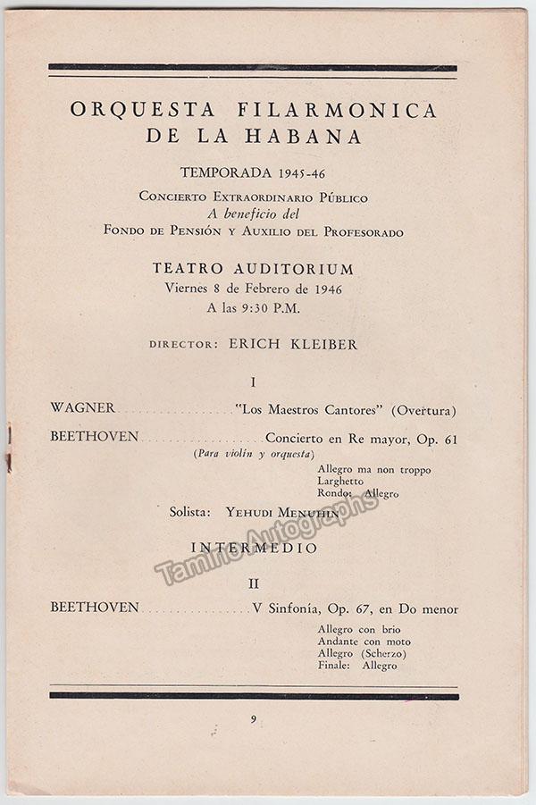 Menuhin, Yehudi - Signed Program Havana 1946 - Image 2