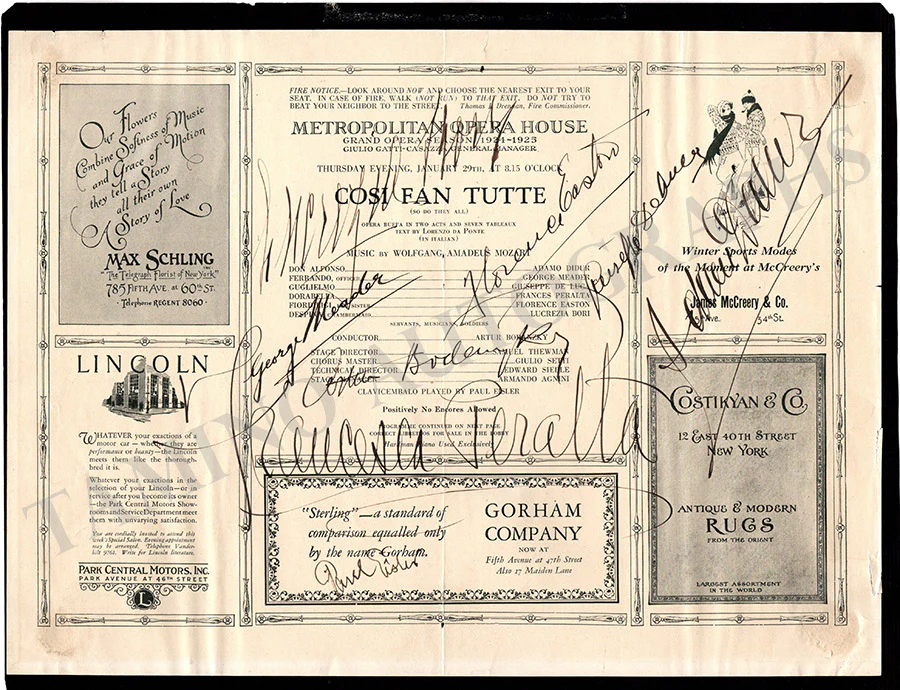 Met Opera - Set of 2 Cast Pages 1925