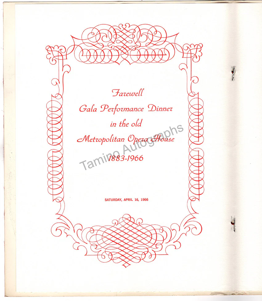 Met Opera - Old Building Farewell Gala Restaurant Menu 1966 - Image 2