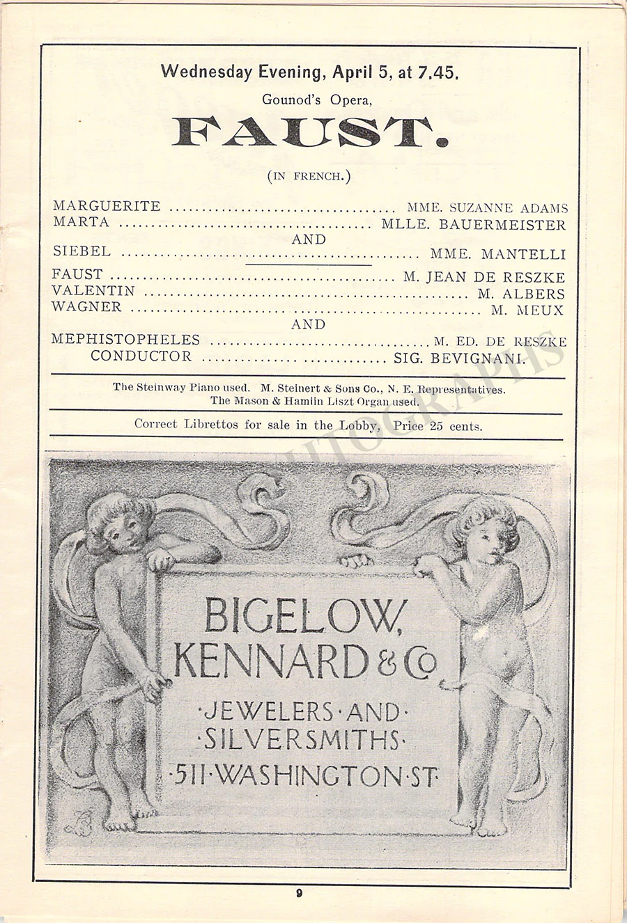 Opera Performances - Met Opera in Boston Program 1899 - Image 3