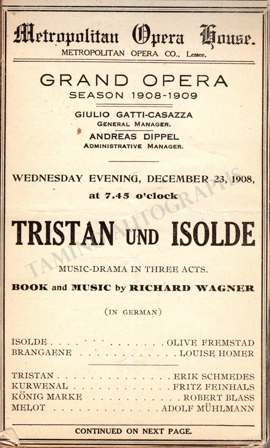 Metropolitan Opera - Program Clip Collection Book 1908-1909