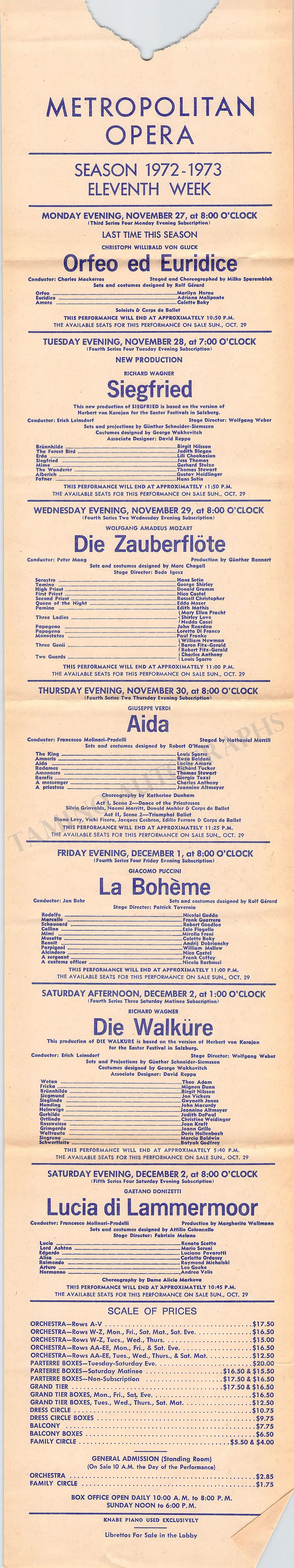 Metropolitan Opera - Collection of 8 Playbills Season 1972-1973 - Image 2