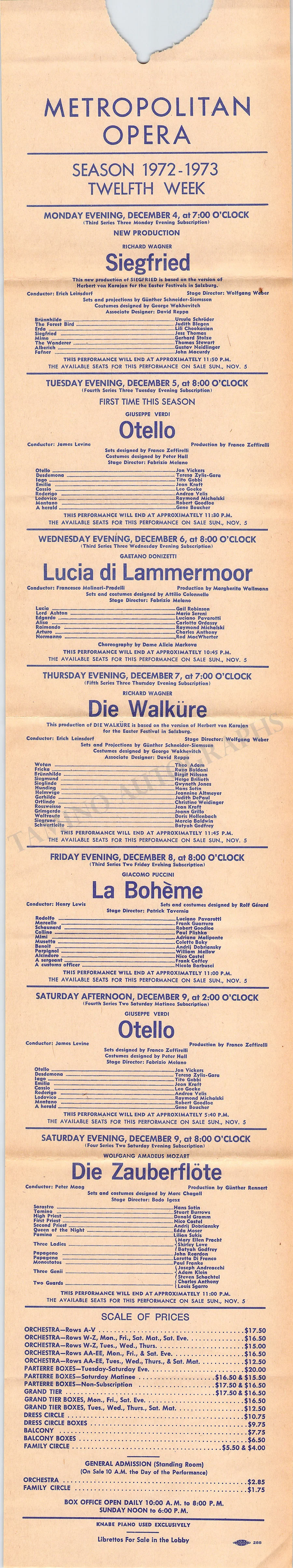 Metropolitan Opera - Collection of 8 Playbills Season 1972-1973 - Image 3