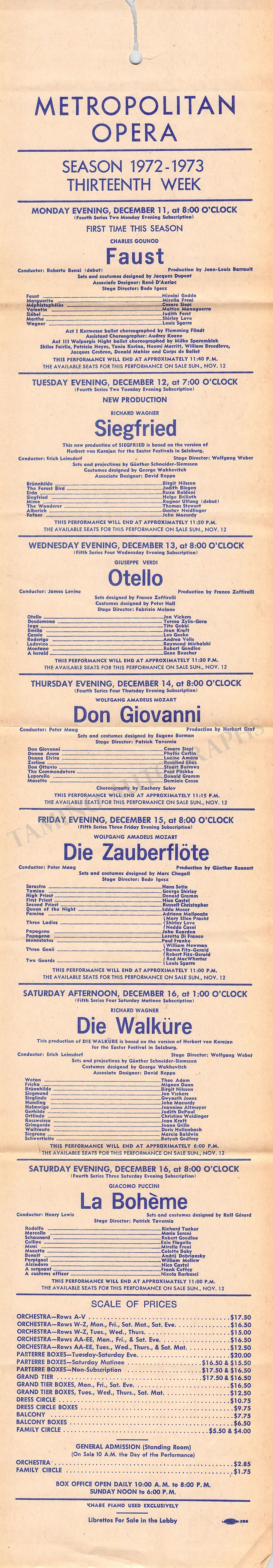 Metropolitan Opera - Collection of 8 Playbills Season 1972-1973 - Image 4